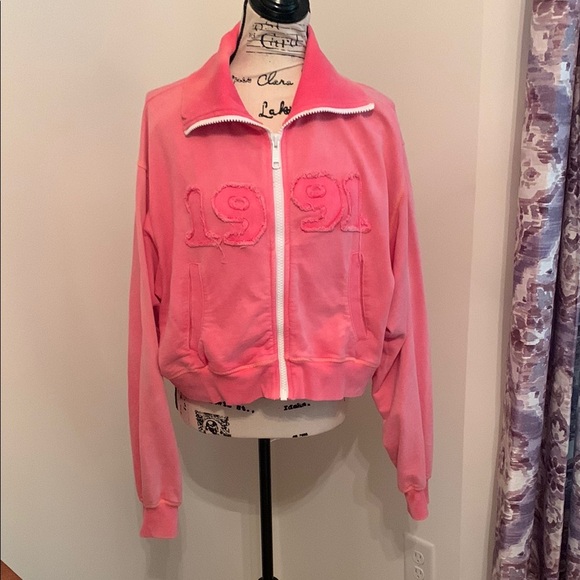 BDG Jackets & Blazers - BDG Bomber Sweat Jacket Sporty Zip-Up (Pink)